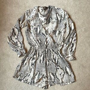 Blu Moon Python, print silk shorts, jumpsuit, long sleeve